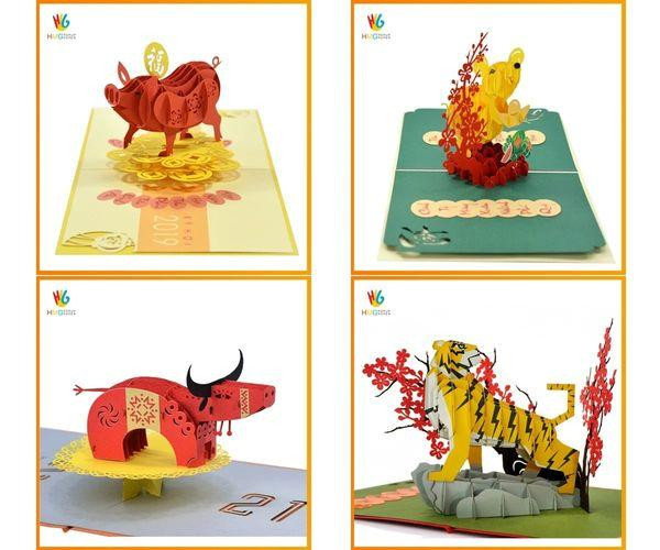 Sản phẩm thiệp chúc mừng năm mới 12 con giáp là món quà được người nước ngoài yêu thích. Sản phẩm thiệp chúc mừng năm mới 12 con giáp là món quà được người nước ngoài yêu thích.