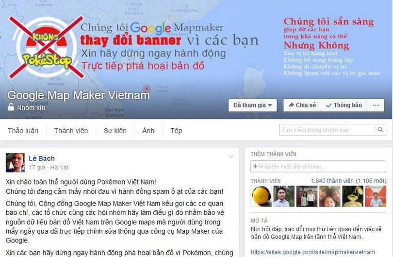 Ảnh chụp Facebook Group của cộng đồng Google Mapmaker Việt Nam