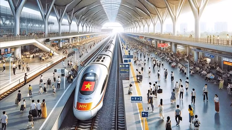 Phối cảnh đường sắt tốc độ cao trên trục Bắc - Nam.