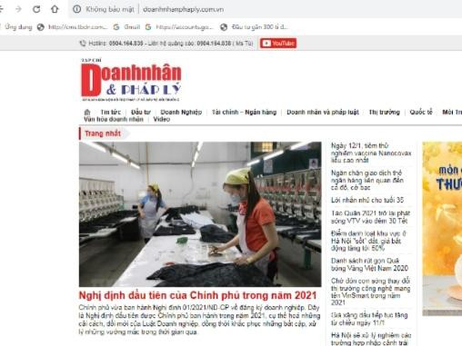 Giao diệnTạp chí điện tử Doanh nhân và Pháp lý.