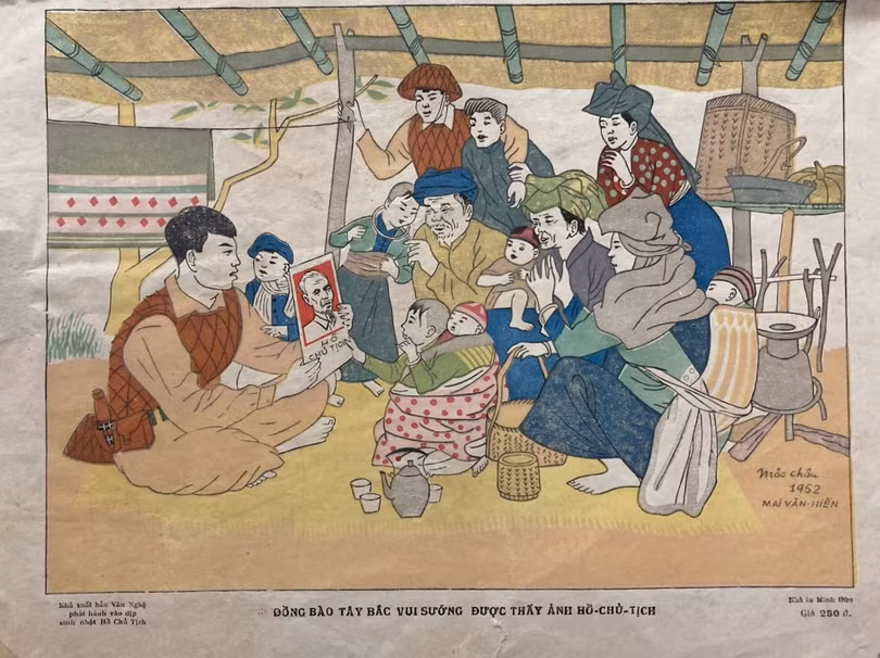 Tác phẩm Đồng bào Tây Bắc vui sướng được thấy ảnh Hồ Chủ tịch của tác phẩm Mai Văn Hiến.