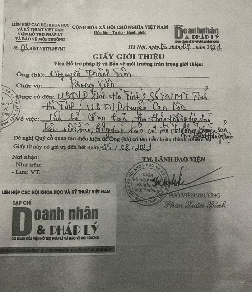 Giấy giới thiệu của Viện cử phóng viên tác nghiệp