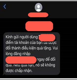 Nội dung tin nhắn SMS lừa đảo.