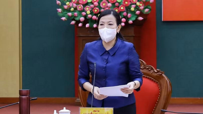 Bà Nguyễn Thanh Hải tại Hội nghị trực tuyến về công tác phòng, chống dịch COVID-19.