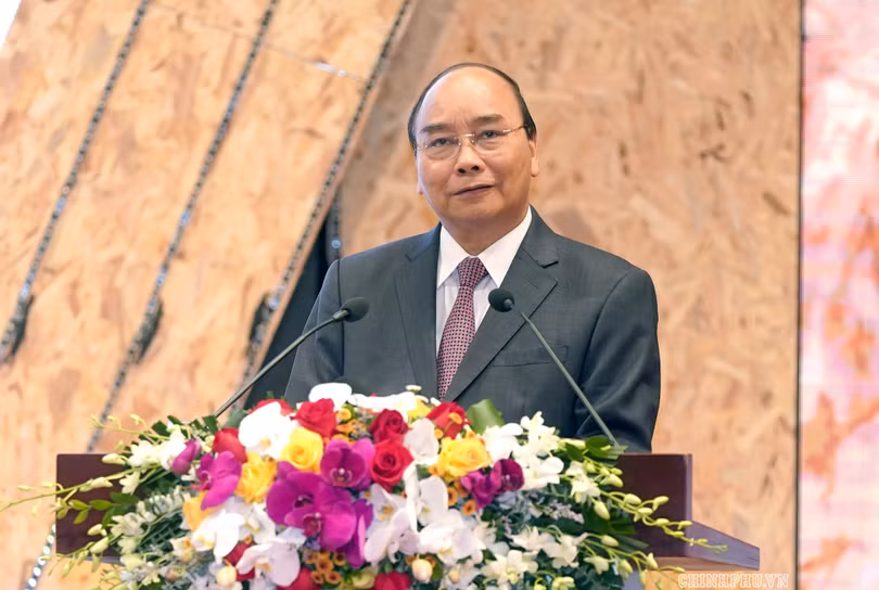 Thủ tướng Nguyễn Xuân Phúc phát biểu tại Diễn đàn quốc gia “Nâng tầm kỹ năng lao động Việt Nam”.