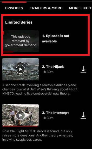 Netflix đã gỡ bỏ tập 1 của bộ phim “MH370: Chiếc máy bay mất tích” .