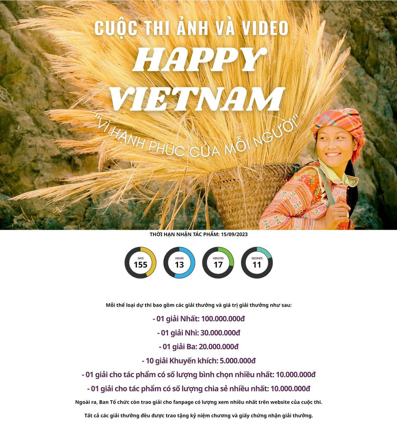 Cuộc thi “Happy Vietnam 2023” với chủ đề ”Vì hạnh phúc mỗi người” được tổ chức trên vietnam.vn.