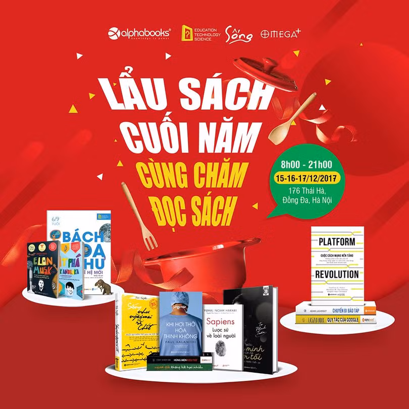 Việc gọi một chương trình Hội sách là "Lẩu sách" và định hướng tiếp cận khách hàng kiểu "bán sách theo cân" đã bị sự phản ứng quyết liệt của cộng đồng. Hình minh họa: poster do Alpha Books công bố.