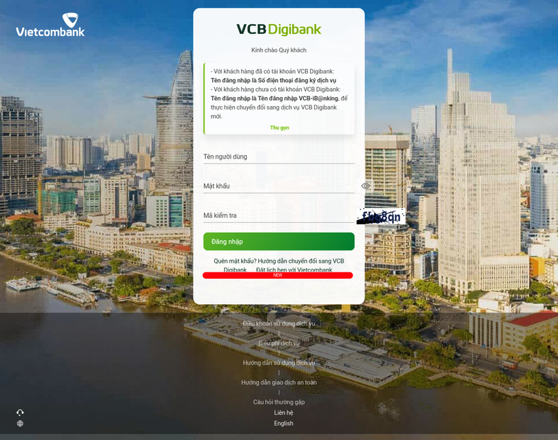 Một trang web lừa đảo giả mạo Vietcombank.