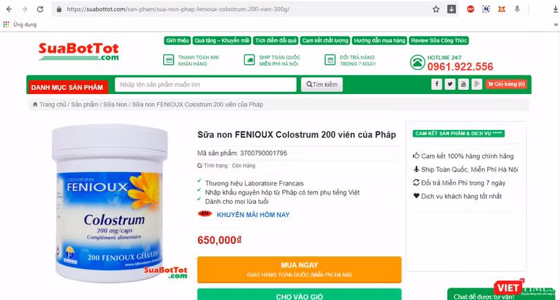 Một trang web vi phạm bị Cục An toàn thực phẩm tuýt còi