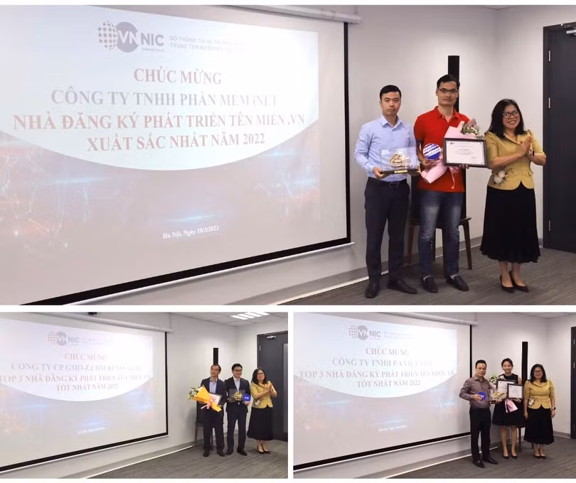 VNNIC trao Giấy khen cho các Nhà đăng ký có thành tích nổi bật là công ty TNHH Phần mềm iNET, công ty TNHH P.A Việt Nam và công ty Cổ phần GMO-Z.com RUNSYSTEM.