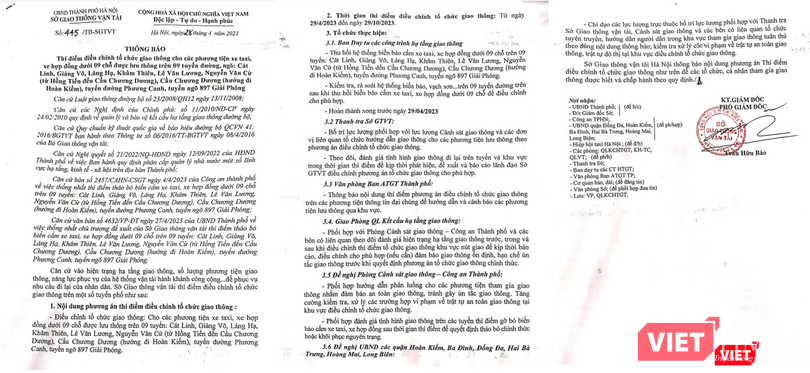 Thông báo của Sở Giao thông Vận tải Hà Nội về việc cho taxi hoạt động trở lại trên 9 tuyến phố.