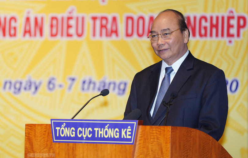 Thủ tướng Nguyễn Xuân Phúc phát biểu tại hội nghị Triển khai kế hoạch công tác và tập huấn phương án điều tra doanh nghiệp năm 2020