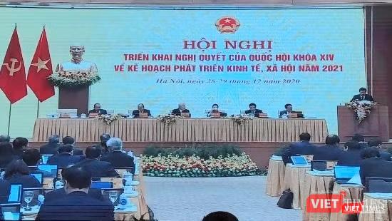 Hội nghị Chính phủ với địa phương khai mạc sáng nay, 28/12. Ảnh chụp màn hình trực tuyến tại trung tâm báo chí.