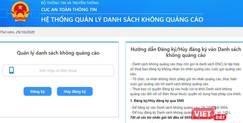 Cổng thông tin quản lý danh sách không quảng cáo tại địa chỉ: https://khongquangcao.ais.gov.vn. Cổng thông tin quản lý danh sách không quảng cáo tại địa chỉ: https://khongquangcao.ais.gov.vn.