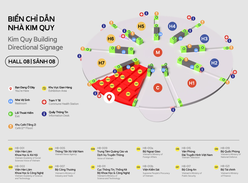 Chỉ dẫn tại sảnh 8 Nhà Kim Quy.