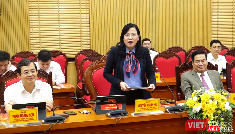 Bà Nguyễn Thanh Hải - Bí thư Tỉnh ủy phát biểu tại Hội nghị