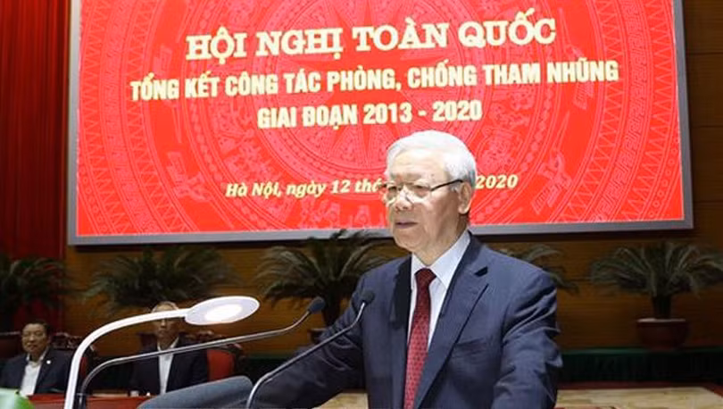 Tổng Bí thư, Chủ tịch nước Nguyễn Phú Trọng, Trưởng Ban Chỉ đạo Trung ương về phòng, chống tham nhũng phát biểu kết luận Hội nghị - Ảnh: TTXVN