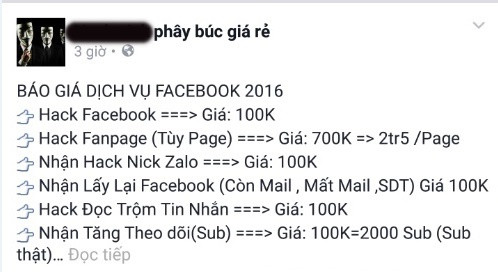 Nở rộ dịch vụ hack nick, đọc trộm tin nhắn Facebook giá rẻ ảnh 1