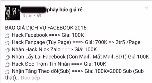 Nở rộ dịch vụ hack nick, đọc trộm tin nhắn Facebook giá rẻ ảnh 1 Nở rộ dịch vụ hack nick, đọc trộm tin nhắn Facebook giá rẻ ảnh 1