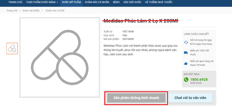Một trang web đã ngừng kinh doanh và gỡ ảnh sản phẩm Medidao sau khi có thông báo thu hồi 