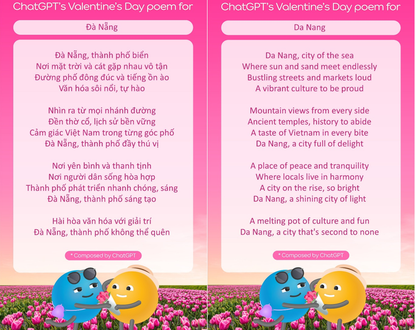 Bài thơ ChatGPT ngợi ca vẻ đẹp Đà Nẵng bằng tiếng Việt và tiếng Anh.