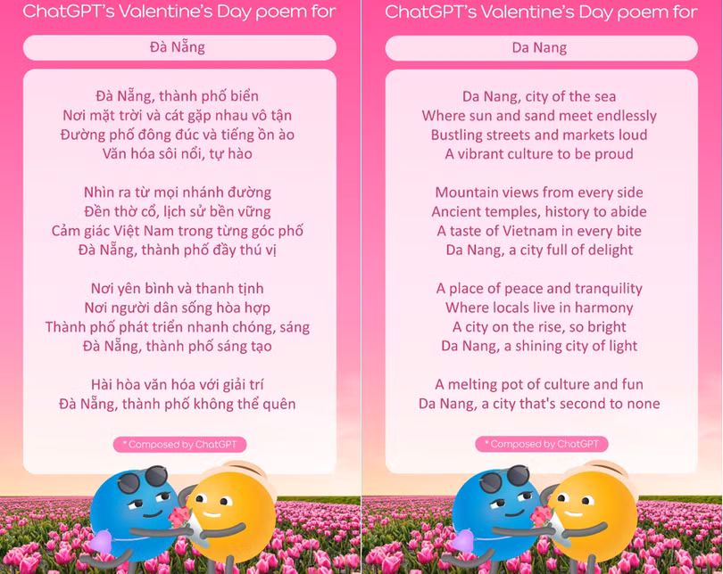 Bài thơ ChatGPT ngợi ca vẻ đẹp Đà Nẵng bằng tiếng Việt và tiếng Anh.