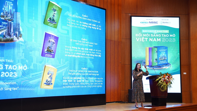 Bà Nguyễn Hương Quỳnh - CEO của Nền tảng kết nối Đổi mới sáng tạo BambuUP trình bày về Dự án.