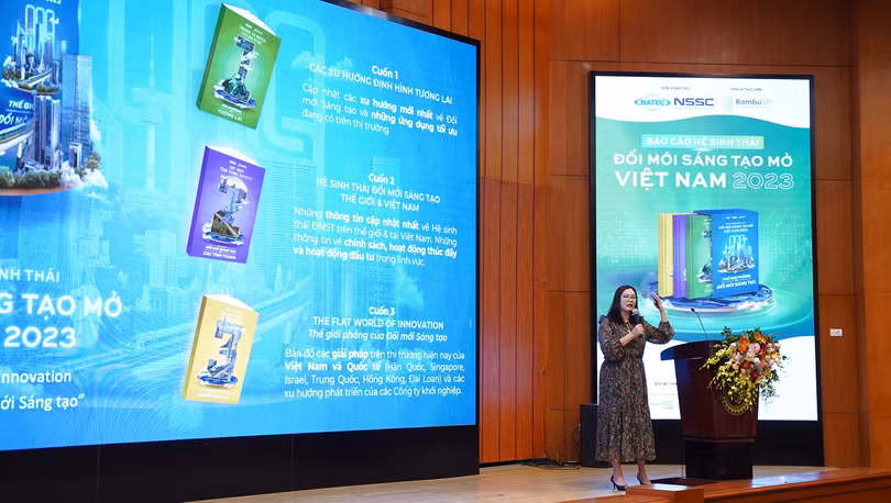 Bà Nguyễn Hương Quỳnh - CEO của Nền tảng kết nối Đổi mới sáng tạo BambuUP trình bày về Dự án.