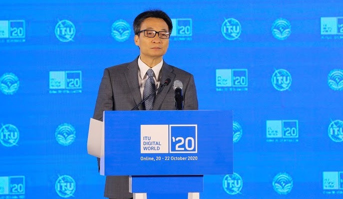 Phó Thủ tướng Vũ Đức Đam phát biểu tại Lễ khai mạc Hội nghị và triển lãm Thế giới số (ITU Digital World) 2020. Ảnh: Lê Minh Sơn.