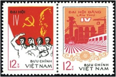 Bộ tem đặc biệt “Đại hội IV Đảng Cộng sản Việt Nam”, phát hành ngày 10/12/1976, gồm 2 mẫu Bộ tem đặc biệt “Đại hội IV Đảng Cộng sản Việt Nam”, phát hành ngày 10/12/1976, gồm 2 mẫu
