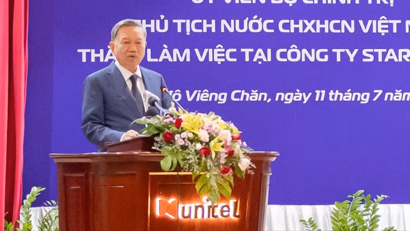  Chủ tịch nước Tô Lâm phát biểu tại buổi đến thăm Công ty Viễn thông Star Telecom.