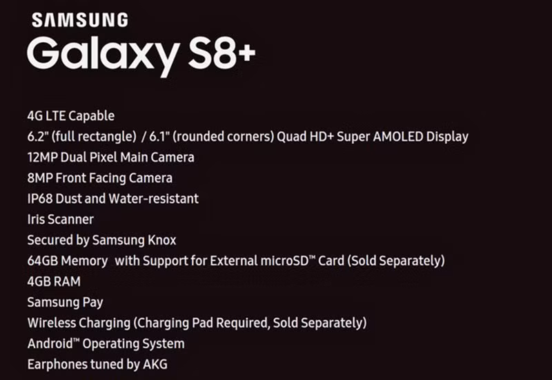 Thông số kỹ thuật s8 plus bị rò rỉ