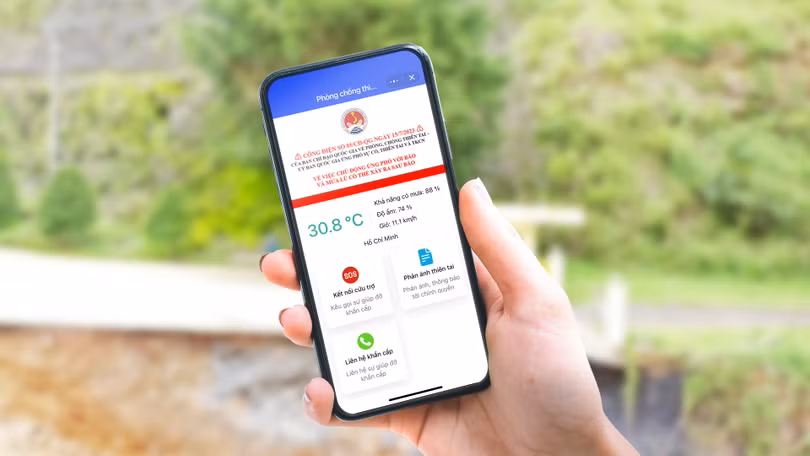 Giao diện mini app Phòng chống thiên tai Việt Nam.