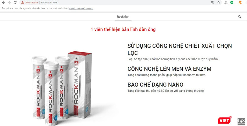 Một trang web quảng cáo sản phẩm Rockman quá công dụng vi phạm quy định.
