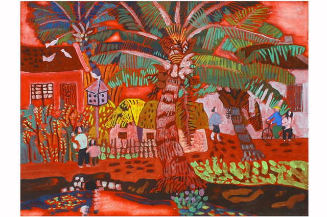 Tác phẩm Dừa Kiến An của tác giả Phạm Viết Hồng Lam, thể loại Bột màu, sáng tác năm 1985