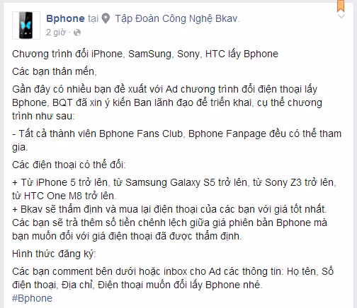 Ảnh chụp từ Fanpage chính thức của Bphone.