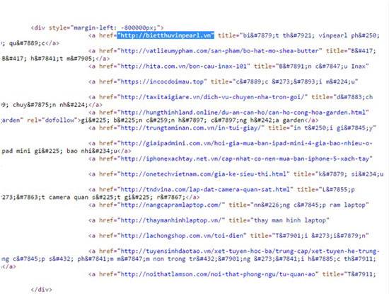 Kết quả kiểm tra của chuyên gia Bkav cho thấy, hàng loạt link ẩn được chèn trên website Công báo tỉnh Nghệ An tại địa chỉ:congbao.nghean.gov.vn.
