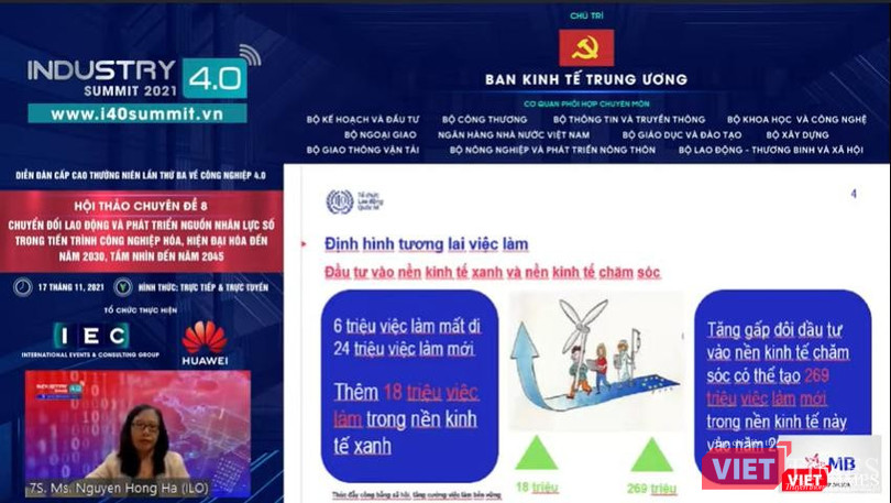 Bà Nguyễn Hồng Hà chỉ ra công nghệ số có thể tạo thêm 24 triệu việc làm mới, trong đó khoảng 18 triệu việc làm trong nền kinh tế xanh.