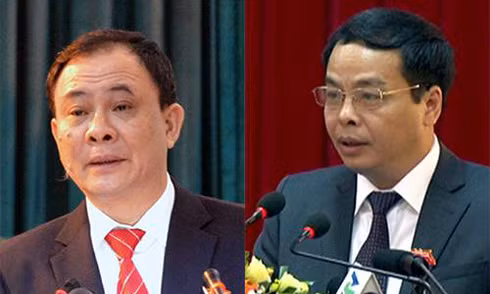 Bí thư Tỉnh ủy Yên Bái Phạm Duy Cường (trái) và Chủ tịch HĐND tỉnh, kiêm Trưởng ban Tổ chức Tỉnh ủy Yên Bái Ngô Ngọc Tuấn (phải)