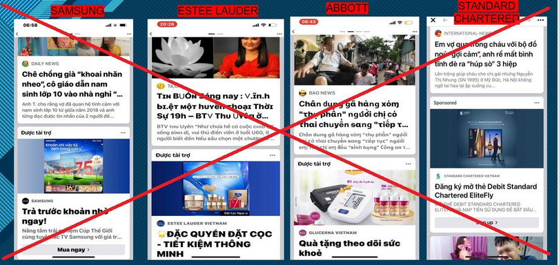 Quảng cáo của các doanh nghiệp xuất hiện cùng những nội dung nhảm nhí trên Facebook.