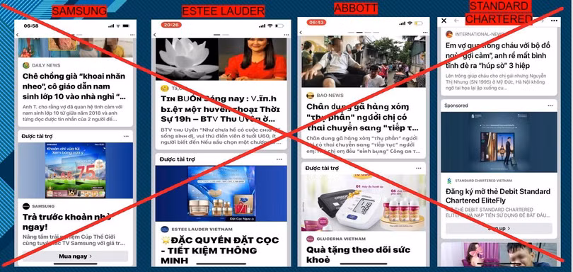 Quảng cáo của các doanh nghiệp xuất hiện cùng những nội dung nhảm nhí trên Facebook.