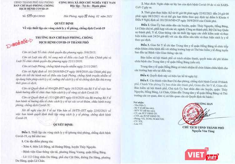 Hải Phòng hoả tốc thiết lập các vùng cách ly y tế nhằm ngăn chặn sự lây lan dịch COVID-19.