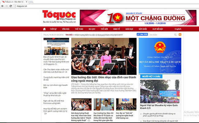 Giao diện mới của Báo điện tử Tổ Quốc