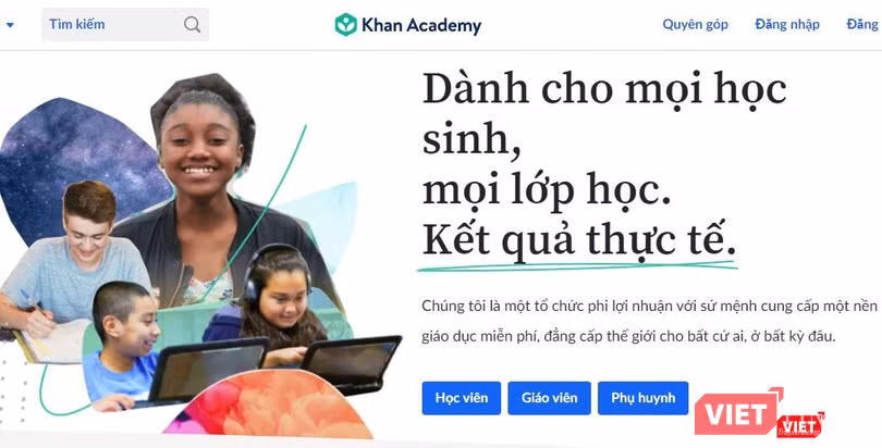 Giao diện của Khan Academy tiếng Việt tại địa chỉ https://vi.khanacademy.org.