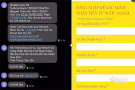 Đoạn tin nhắn dẫn tới website giả mạo Western Union. 
