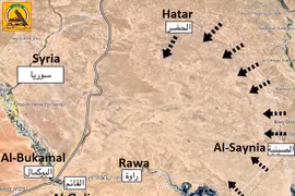 Bản đồ các mũi tiến công của quân đội Iraq và PMU trên địa bàn tỉnh Al-Anbar - ảnh South Front