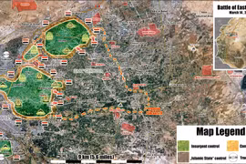 Các mũi tiến công của quân đội Syria trên chiến trường Đông Ghouta. Ảnh Masdar News