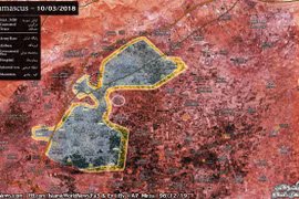 Bản đồ chiến sự khu vực Đông Ghouta, quân đội Syria giải phóng Misraba, chia cắt thành 2 vùng chiến tuyến - ảnh South Front