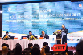 Thủ tướng Chính phủ Nguyễn Xuân Phúc phát biểu tại Hội nghị Xúc tiến đầu tư Quảng Nam 2017 diễn ra tại TP Tam Kỳ sáng 26/3.